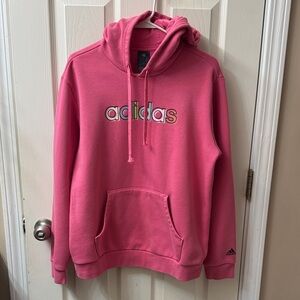 Adidas Vibrant Pink Hoodie with Multicolor Logo
